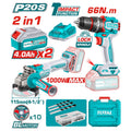 COMBO PULIDORA 20V 4-1/2" + TALADRO PERCUT 1/2" + 1 BAT 20V 2AH + 1 BAT 20V 4AH  + CARGADOR + 10 DISCOS