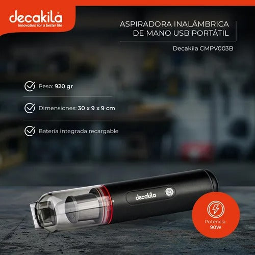 ASPIRADORA INALAMBRICA 11V INCLUYE 1 CEPILLO, 1 TUBO PLANO DE SUCCION DECAKILA (CMPV003B)