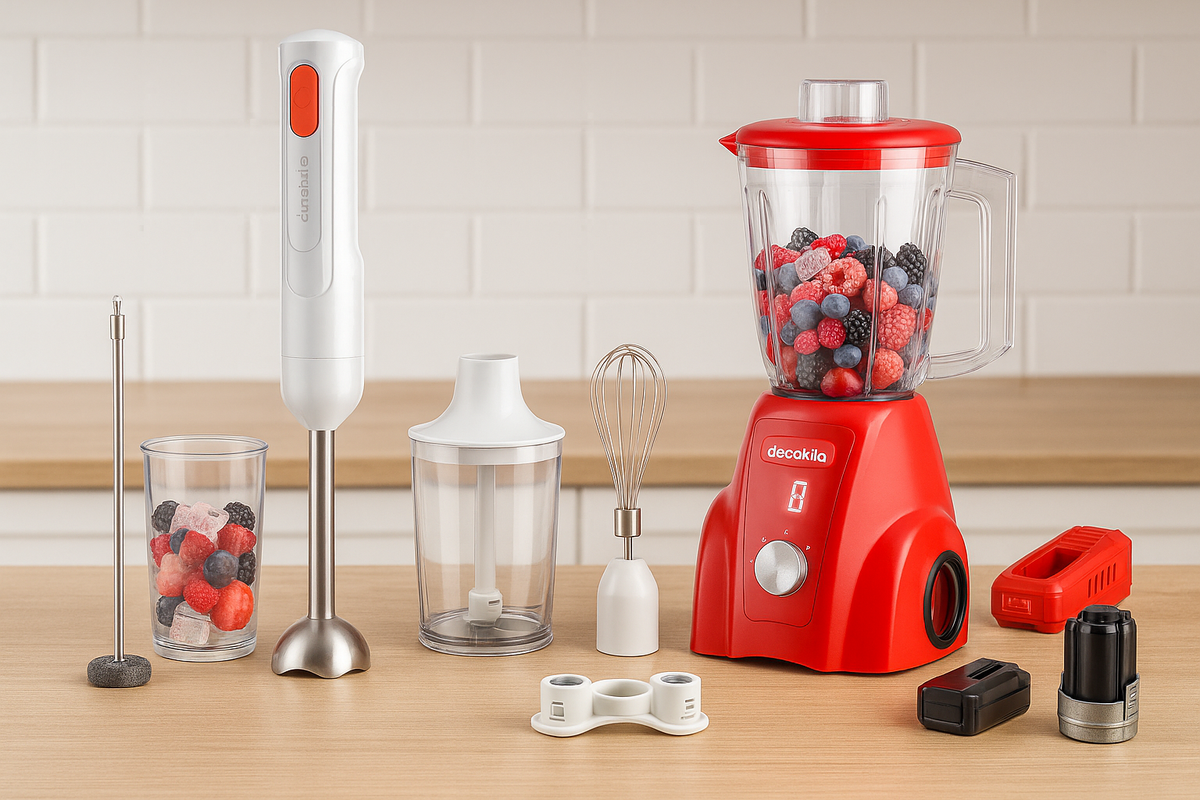 COMBO DECAKILA LICUADORA INALAMBRICA 16V 1.5L VASO PLASTICO INCLUYE BATERIA Y CARGADOR (KUJB051R) + BATIDORA DE MANO INCLUYE 5 ACCESORIOS (KMJB055R)