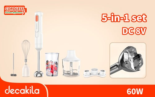 BATIDORA DE MANO INALAMBRICA INCLUYE 5 ACCESORIOS 8V DECAKILA