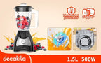 LICUADORA DE DOS VELOCIDADES 1.5L VASO PLASTICO 120V CUCHILLA DE 4 HOJAS DECAKILA (KUJB043B)