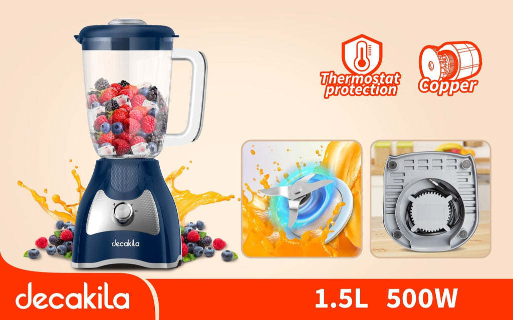 LICUADORA DE DOS VELOCIDADES 1.5L VASO PLASTICO 120V DECAKILA (KUJB043L)