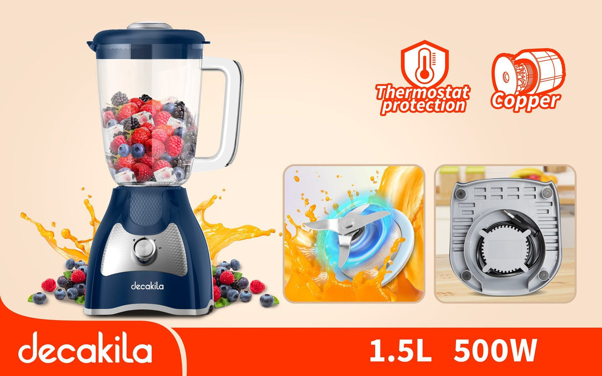 LICUADORA DE DOS VELOCIDADES 1.5L VASO PLASTICO 120V DECAKILA (KUJB043L)