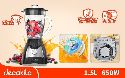 LICUADORA DE DOS VELOCIDADES 1.5L VASO PLASTICO 120V CUCHILLAS DE 6 HOJAS DECAKILA (KUJB045B)