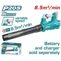 SOPLADOR 20V PARA HOJAS TOTAL NO INCLUYE BATERIA NI CARGADOR