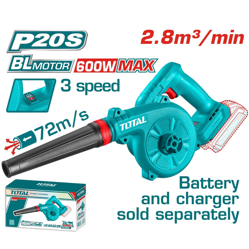 SOPLADORA INALAMBRICA 20V 3 VELOCIDADES BATERIA Y CARGADOR NO INCLUIDO TOTAL (TABLI20018) (TABLI2068)