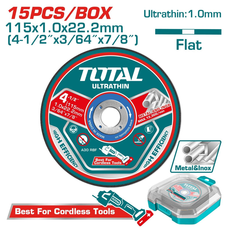 DISCO CORTE METAL/ACERO INOXIDABLE 4-1/2" (PQT POR 15 UNDS) TOTAL (TAC1015115)