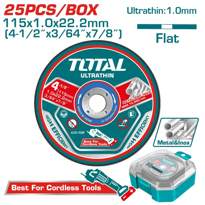DISCO CORTE METAL/ACERO INOXIDABLE 4-1/2" (PQT POR 25 UNDS) TOTAL (TAC1025115)