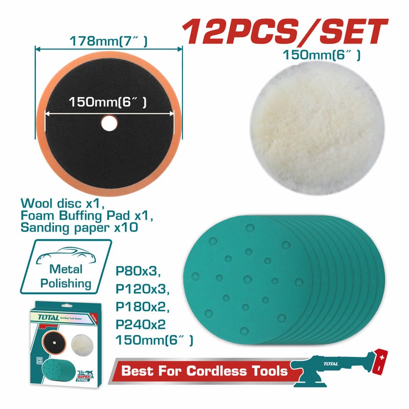 SET DE ALMOHADILLA PARA POLICHADORA 6" (LIJA-ALGODÓNESPUMA) X 12 PZS INDUSTRIAL TOTAL