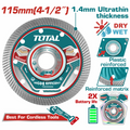 DISCO DIAMANTADO CONTINUO 4 1/2"  CORTE BALDOSA,MARMOL, CERAMICA INDUSTRIAL SUPER TOTAL (TAC2151151)