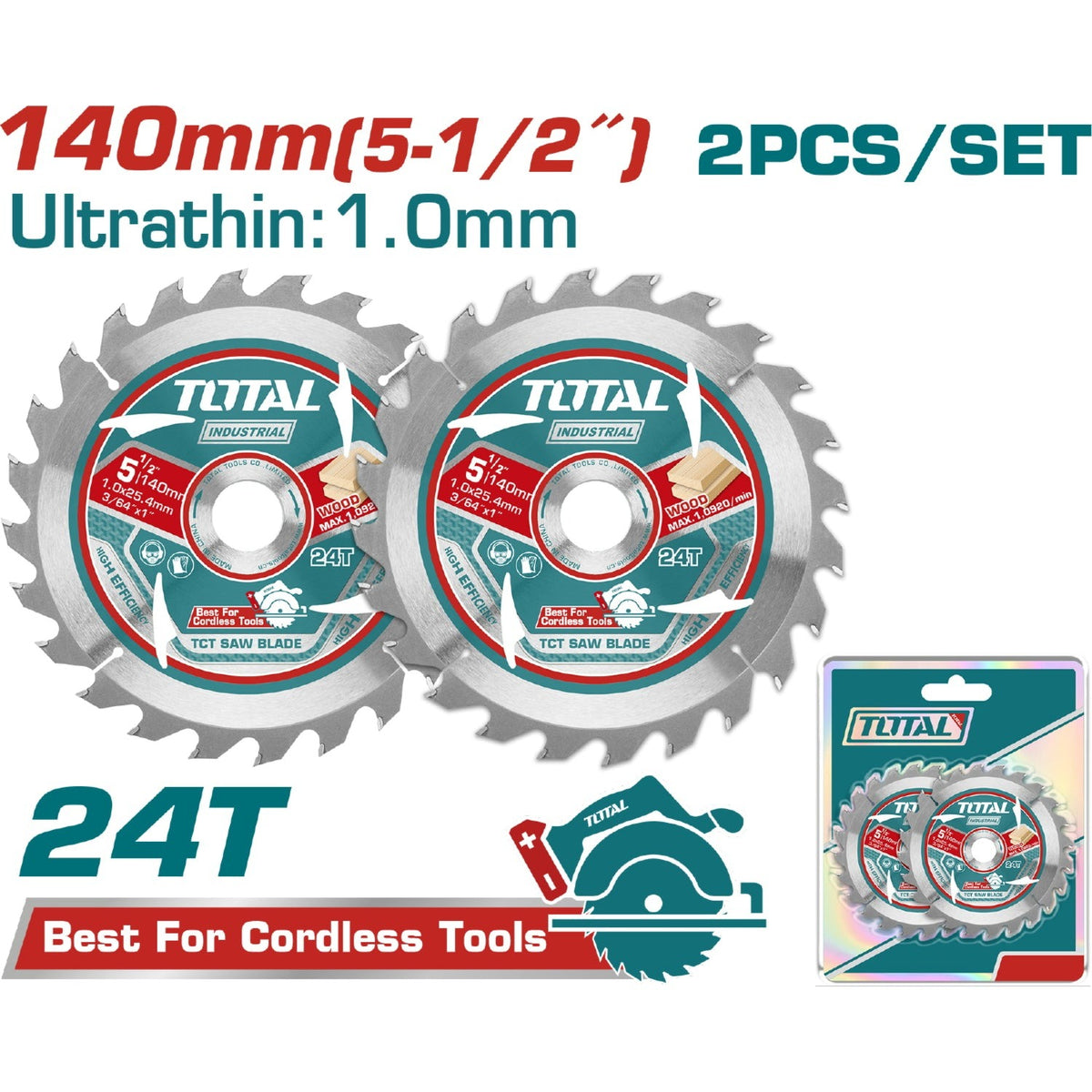 DISCO CORTE MADERA 5 1/2" JUEGO X 2 UNIDADES INDUSTRIAL SUPER TOTAL