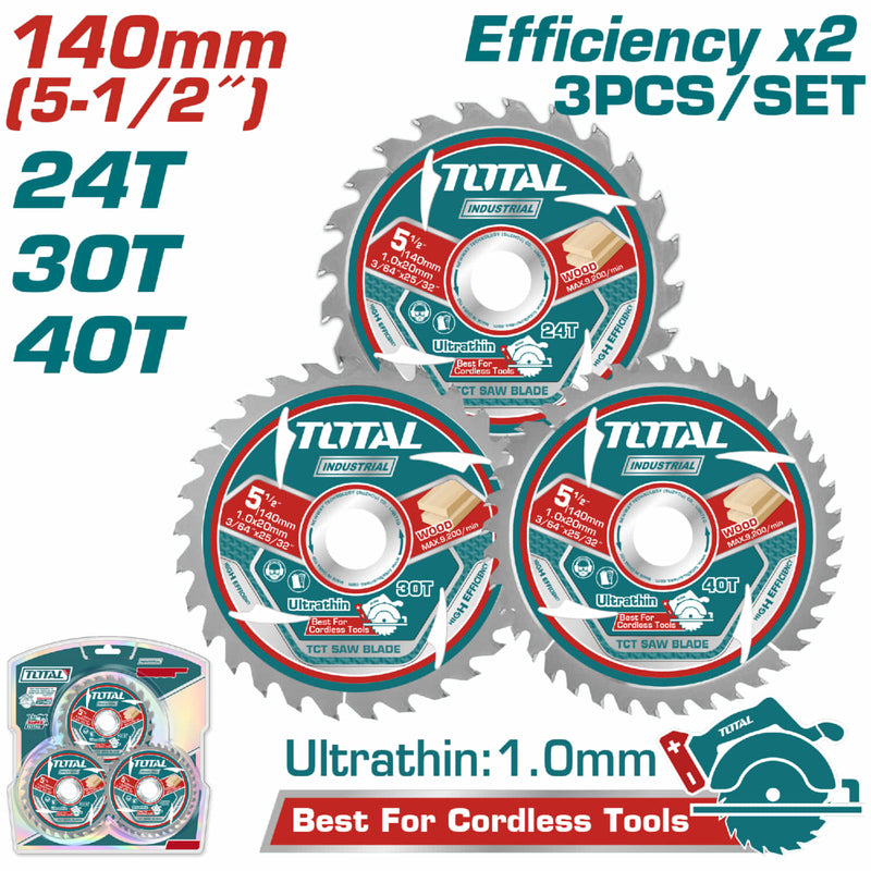 DISCO CORTE MADERA 5  1/2" JUEGO X 3 UNIDADES INDUSTRIAL  SUPER TOTAL (TAC236140)