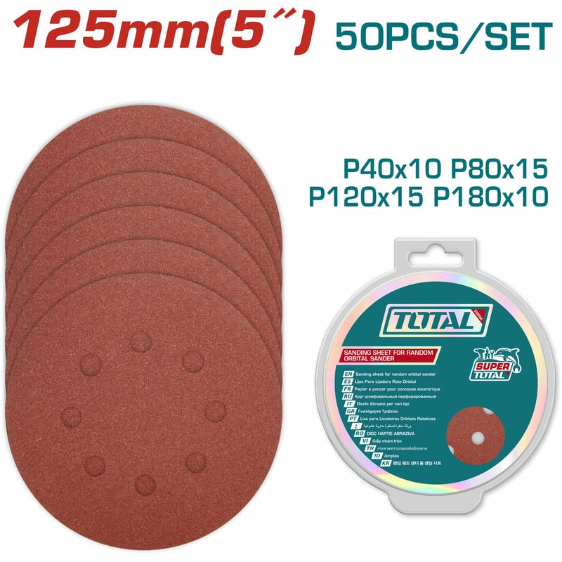 JUEGO DE HOJAS DE LIJA X 50 PIEZAS 5" PARA LIJADORA ORBITAL TOTAL