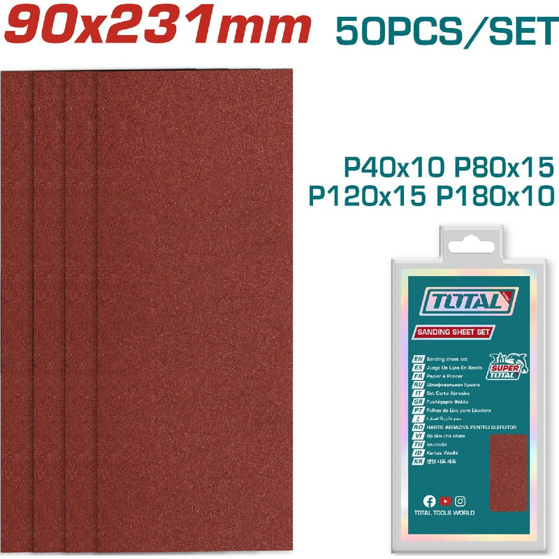JUEGO DE HOJAS DE LIJA DE PALMA X 50 PZS (90X231MM) TOTAL