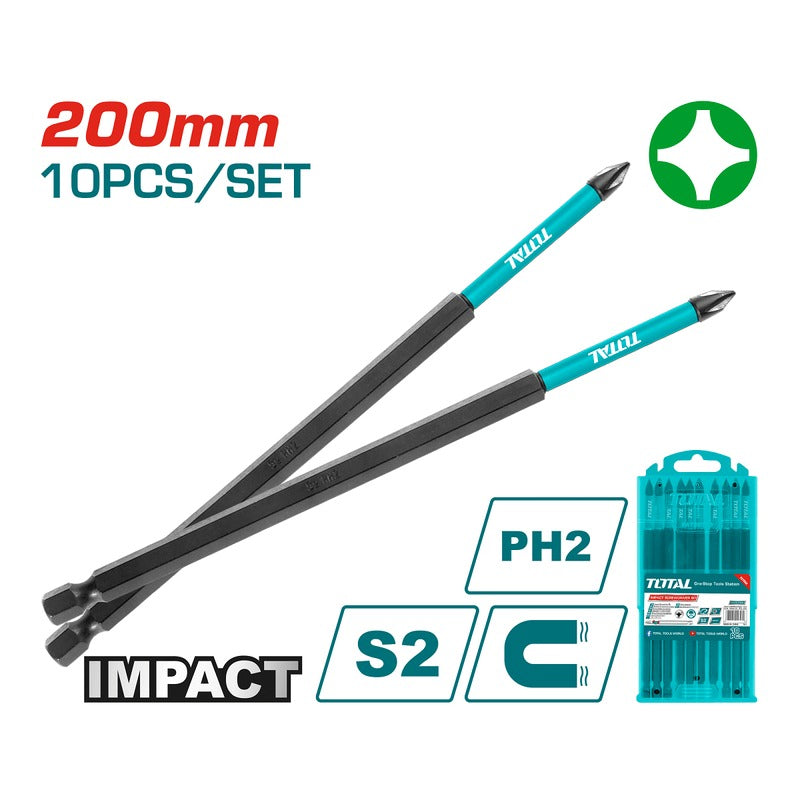 PUNTAS TALADRO IMANTADA PH2 200MM (+) JUEGO X 10 PZS INDUSTRIAL SUPER TOTAL