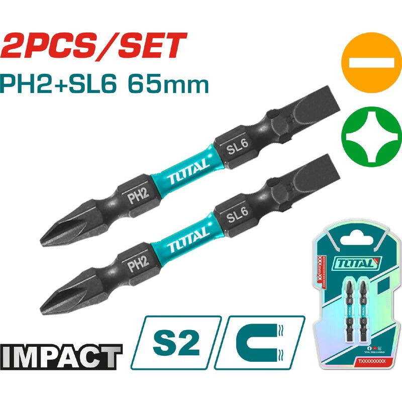 PUNTAS TALADRO INDUSTRIAL DOBLE PUNTA IMANTADA 65MM (+) (-) JUEGO X 2 PZS INDUSTRIAL SUPER TOTAL