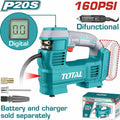 COMPRESOR MINI INALAMBRICO DIGITAL 20V PARA CARRO 160PSI AUTOMATICO  BATERIA Y CARGADOR NO INCLUIDO TOTAL