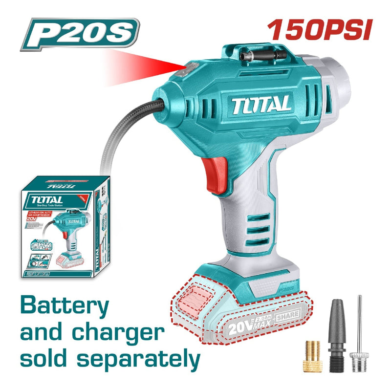 COMPRESOR MINI INALAMBRICO 20V 150PSI PARA CARRO BATERIA Y CARGADOR NO INCLUIDO SUPER TOTAL