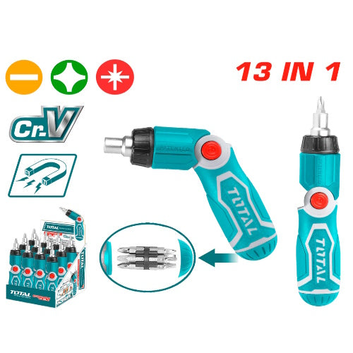 DESTORNILLADOR CON RATCHET CON PUNTAS INTERCAMBIABLES 13 EN 1 (TOTAL)