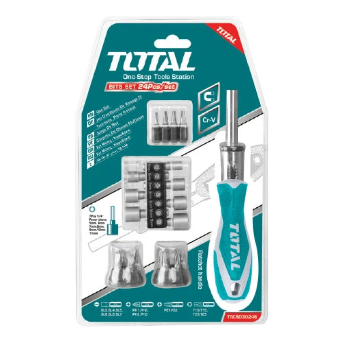 JUEGO DE PUNTAS CON DESTORNILLADOR CON RATCHET X 24PZS (TOTAL)