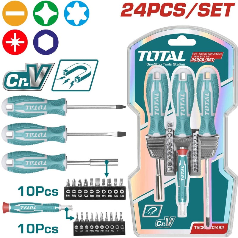 JUEGO DE DESTORNILLADORES X 24 PZS ( INCLUIDO PUNTAS) TOTAL