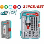 JUEGO DE DESTORNILLADORES
PUNTAS INTERCAMBIABLES X 31
PZS SUPER TOTAL (TACSD30316)