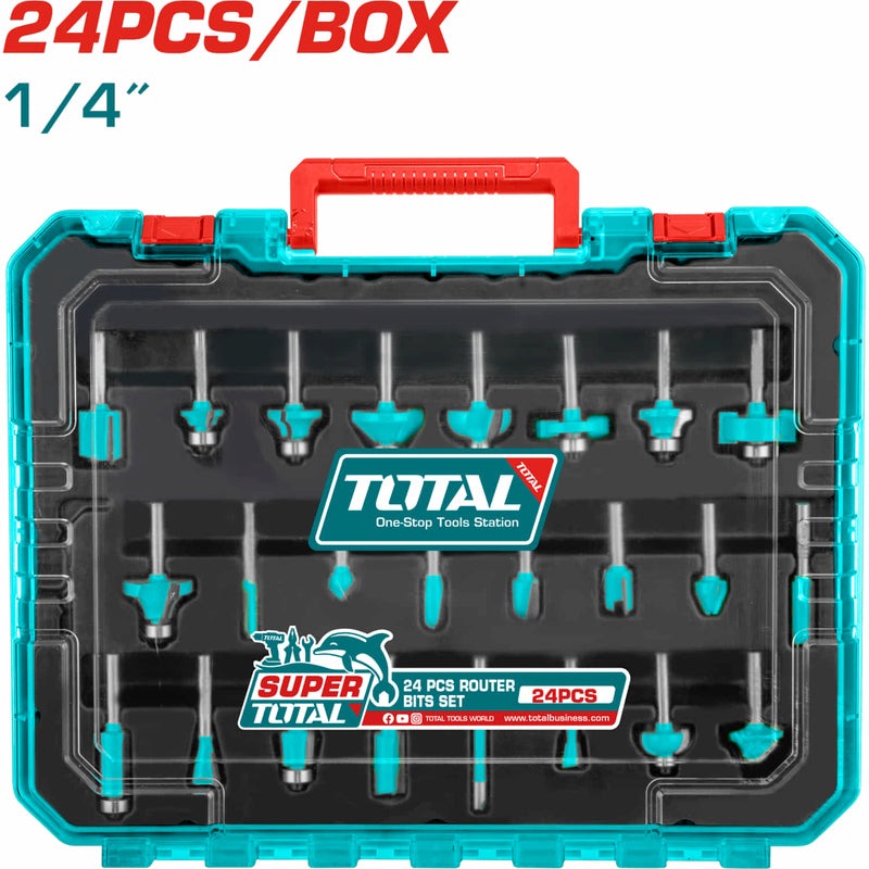 JUEGO DE 24 FRESAS PARA RUTEADORA 1/4"INDUSTRIAL TOTAL