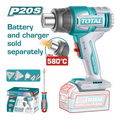 PISTOLA CALOR INALAMBRICA  20V CON TEMPERATURA AJUSTABLE 30-580°C  INCLUYE 4 BOQUILLAS 1 RASCADOR  BATERIA Y CARGADOR NO INCLUIDO  INDUSTRIAL SUPER TOTAL (TBLI2008)