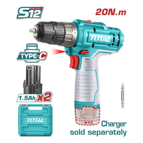 TALADRO 12V 3/8 + 2 BATERIAS TIPO C TOTAL (TDLI12202)