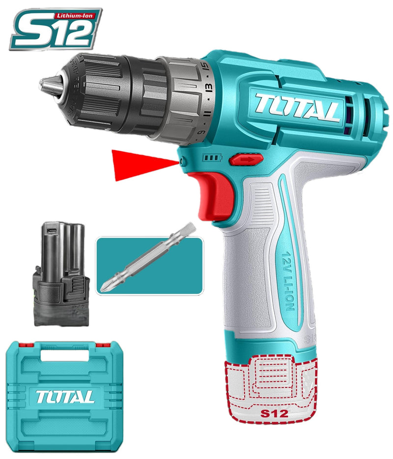 TALADRO INALAMBRICO 3/8" 12V 20NM INCLUYE 2 BATERIAS 1.5 AH SUPER TOTAL