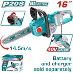 MOTOSIERRA INALAMBRICA 16" 20V, BATERIA Y CARGADOR NO INCLUIDOS INDUSTRIAL SUPER TOTAL (TGSLI40168)