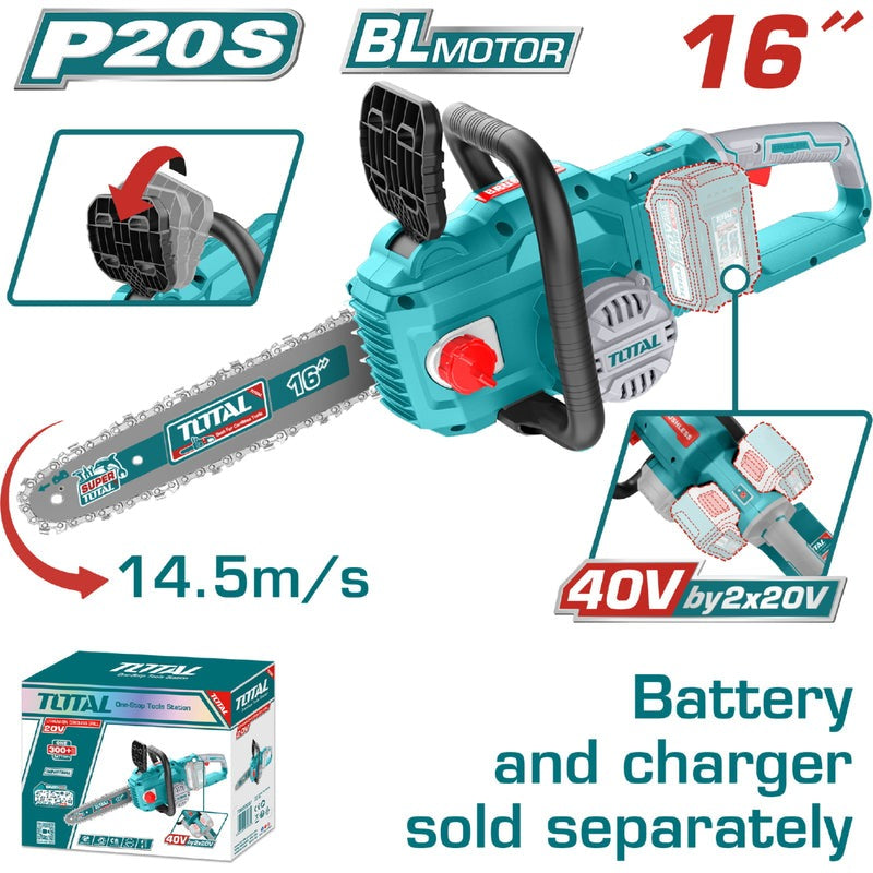 MOTOSIERRA INALAMBRICA 16" 20V, BATERIA Y CARGADOR NO INCLUIDOS INDUSTRIAL SUPER TOTAL (TGSLI40168)