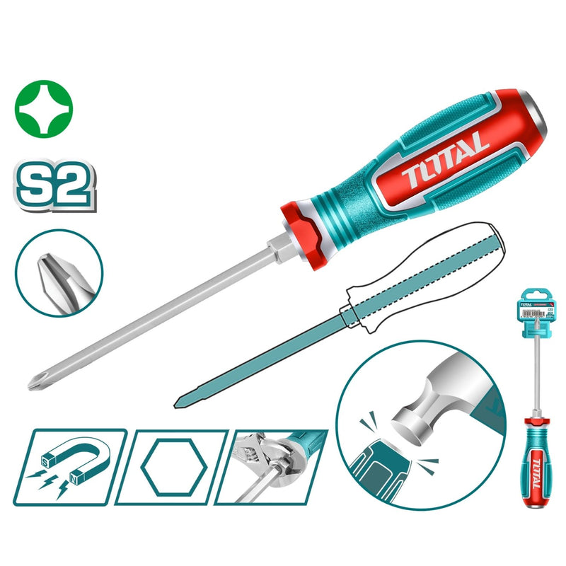 DESTORNILLADOR DE GOLPE 1/4X6"(+) PUNTA IMANTADA INDUSTRIAL TOTAL (TGTPH2150)