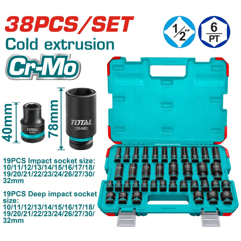 COPAS DE IMPACTO 1/2 INDUSTRIAL LARGO 40 MM-78MM  JUEGO X 38 PZS 10 - 32 MM SUPER TOTAL (THKISD12388L)