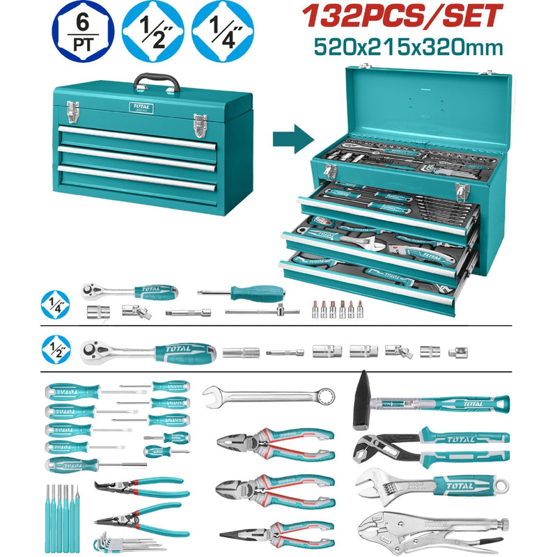 CAJA HERRAMIENTA METALICA INCLUYE 132 PZS INDUSTRIAL SUPER TOTAL