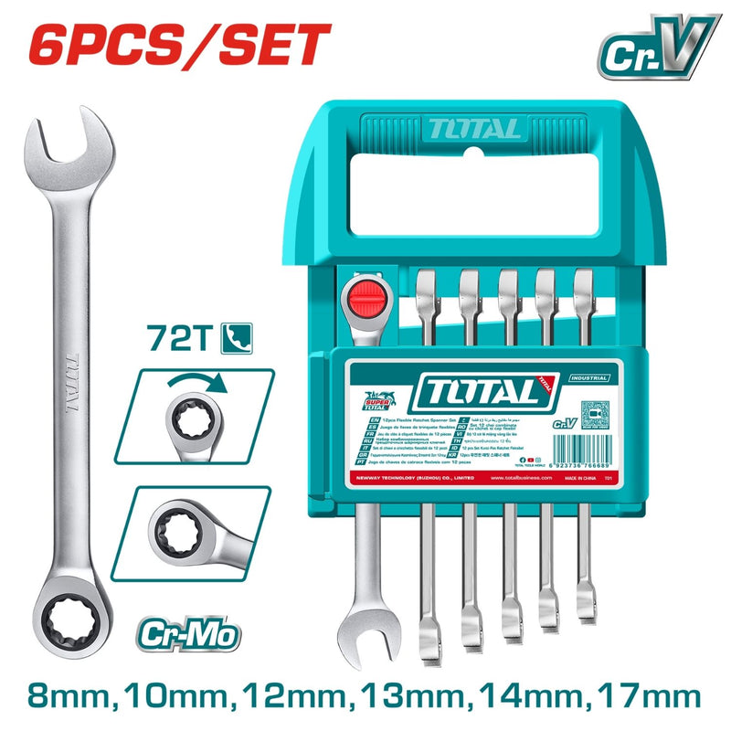 LLAVE MIXTA CON RACHE  8 - 17 MM JUEGO X 6 PZS  INDUSTRIAL SUPER TOTAL (THT103RK066)