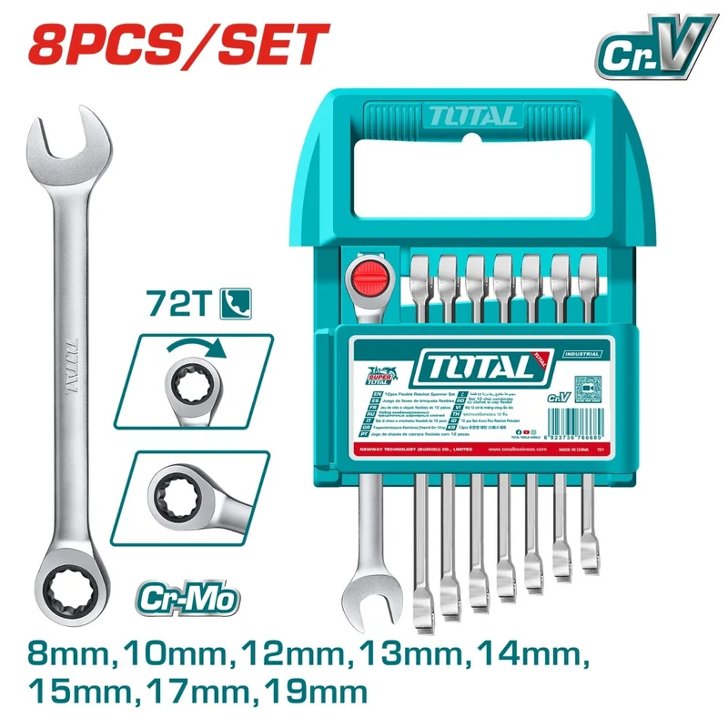 LLAVE MIXTA CON RACHE  8 - 19 MM JUEGO X 8 PZS  INDUSTRIAL SUPER TOTAL (THT103RK086)
