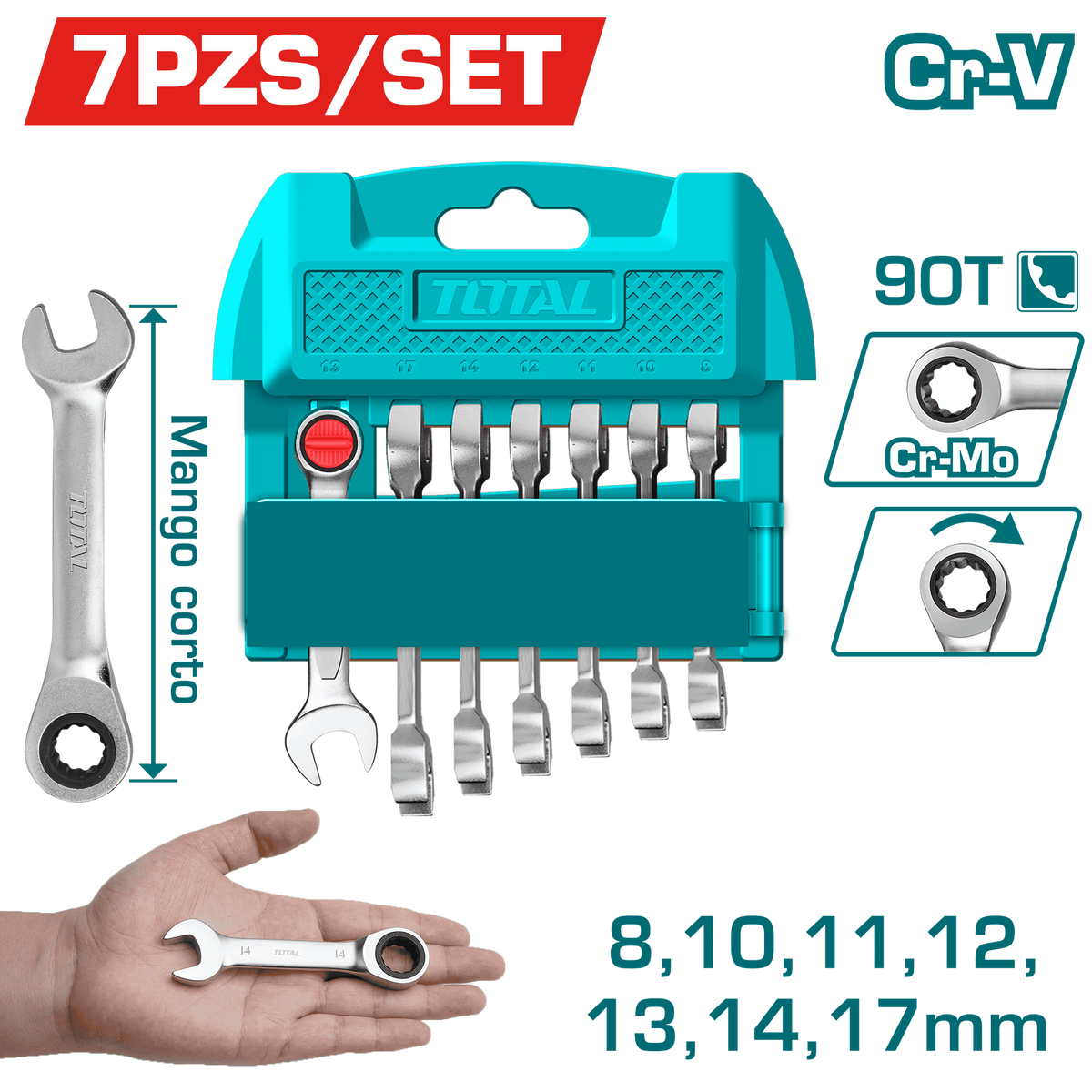 LLAVE MIXTA CON RACHE 8 - 17MM JUEGO X 7 PZS CORTA TOTAL (THT103RK176)