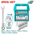 LLAVE MIXTA CON RACHE FLEXIBLE 8 - 19 MM JUEGO X 8 PZS  INDUSTRIAL TOTAL (THT103RK586)