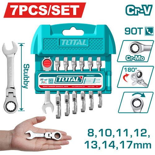 LLAVE MIXTA CON RACHE FLEXIBLE  8 - 17MM JUEGO X 7 PZS CORTA TOTAL (THT103RK676)