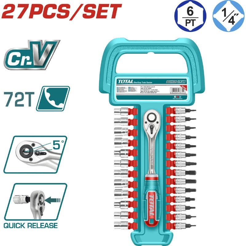 LLAVE COPA Y PUNTAS JUEGO 27 PCS CUADRANTE 1/4"