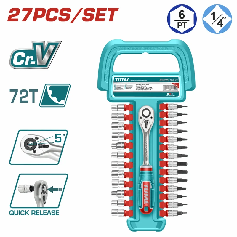 RACHE 1/4" + 12 COPAS (4-14MM) + 12 PUNTAS  INDUSTRIAL TOTAL (THT141271)