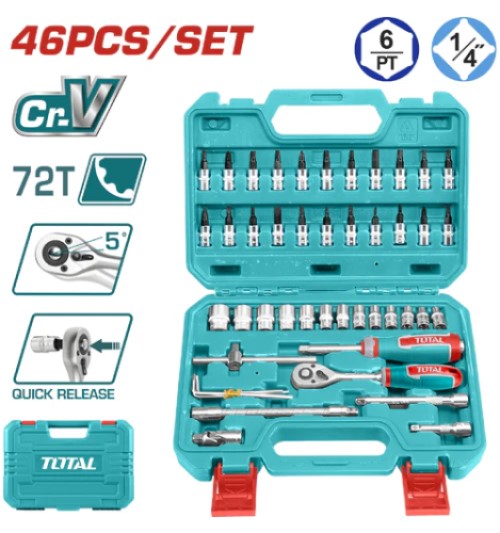 LLAVE COPA Y PUNTAS JGO 46 PCS CUADRANTE 1/4"