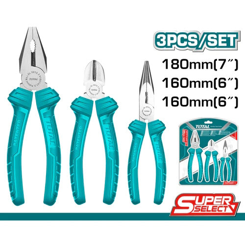 JUEGO DE ALICATES (PUNTA LARGA 6", CORTAFRIO 6", ALICATE 7") SUPER SELECT  X 3PZS (TOTAL)