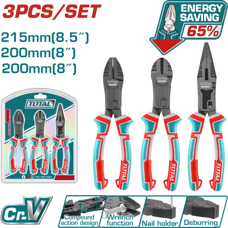 JUEGO DE ALICATE X 3 PIEZAS CROMO VANADIUM INDUSTRIAL TOTAL