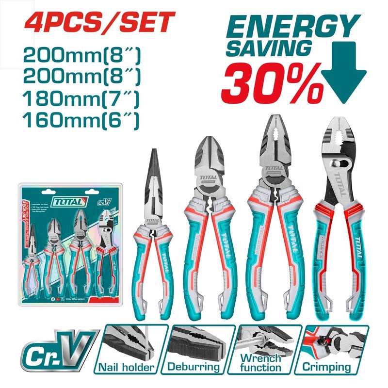 JUEGO DE ALICATE X 4 PIEZAS CROMO VANADIUM INDUSTRIAL SUPER TOTAL (THT2K0488)