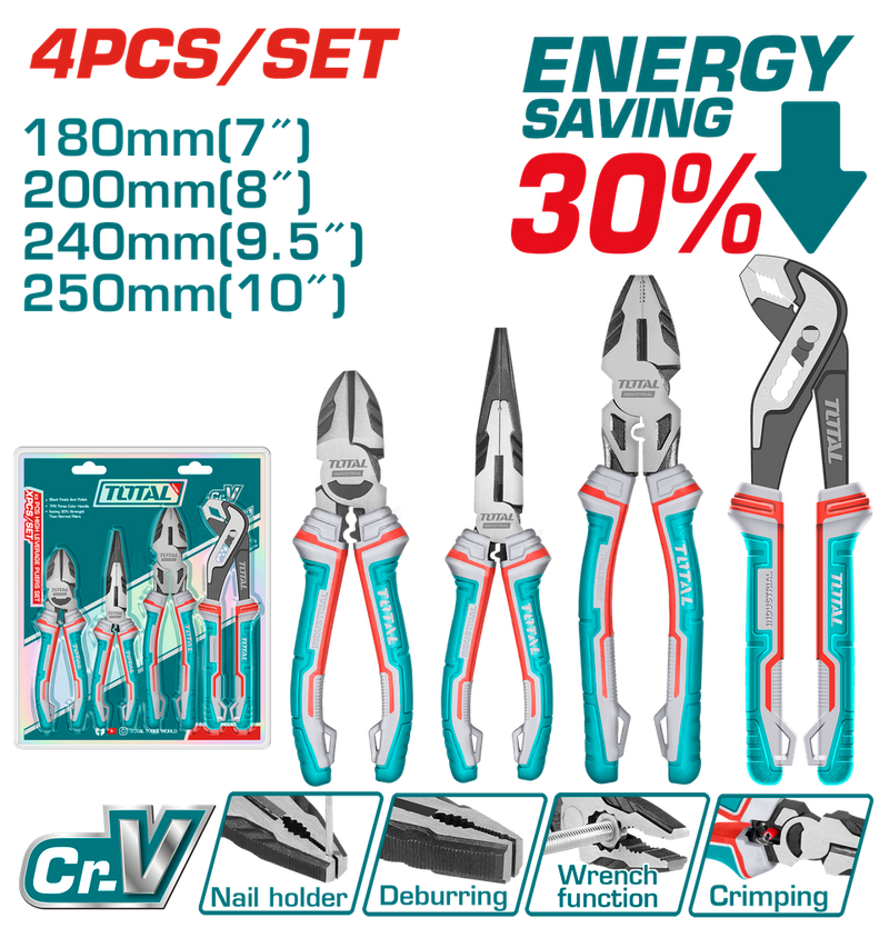 JUEGO DE ALICATE  X 4 PIEZAS CROMO VANADIUM INDUSTRIAL SUPER TOTAL (THT2K0498)
