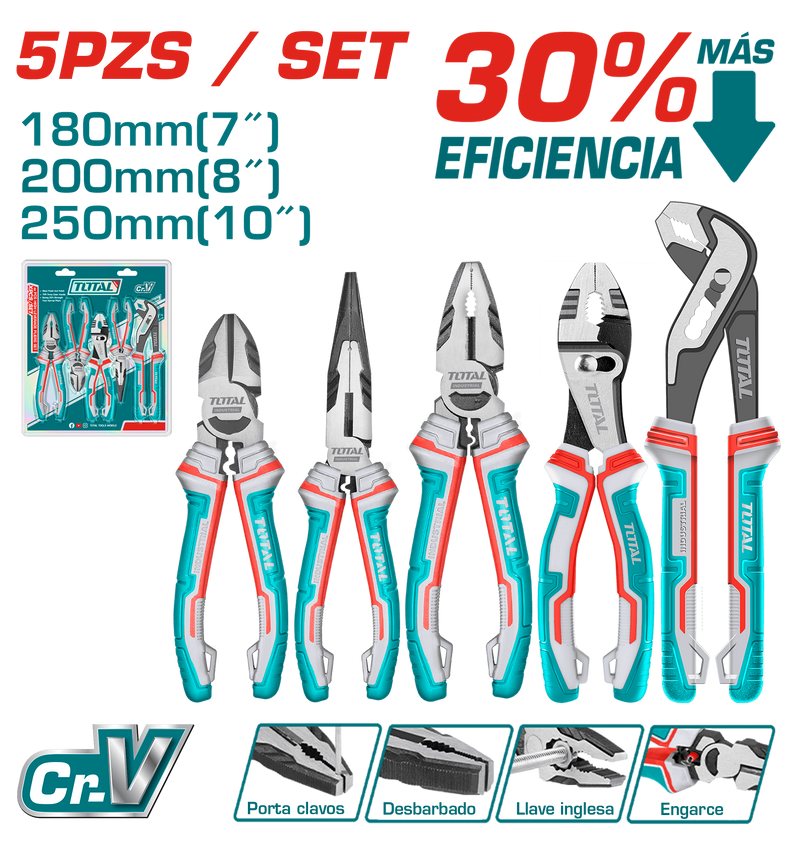JUEGO DE ALICATE X 5 PIEZAS  CROMO VANADIUM INDUSTRIAL TOTAL (THT2K0588)