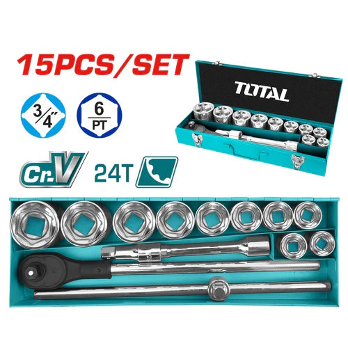 JUEGO DE COPAS 3/4" (30-60MM) CON RATCHET X 15PZS (TOTAL)