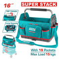 BOLSO DE HERRAMIENTAS 16 REFORZADO CON MANIJA METALICA CAPACIDAD MAXIMA 15KG INDUSTRIAL TOTAL (THT36L06)